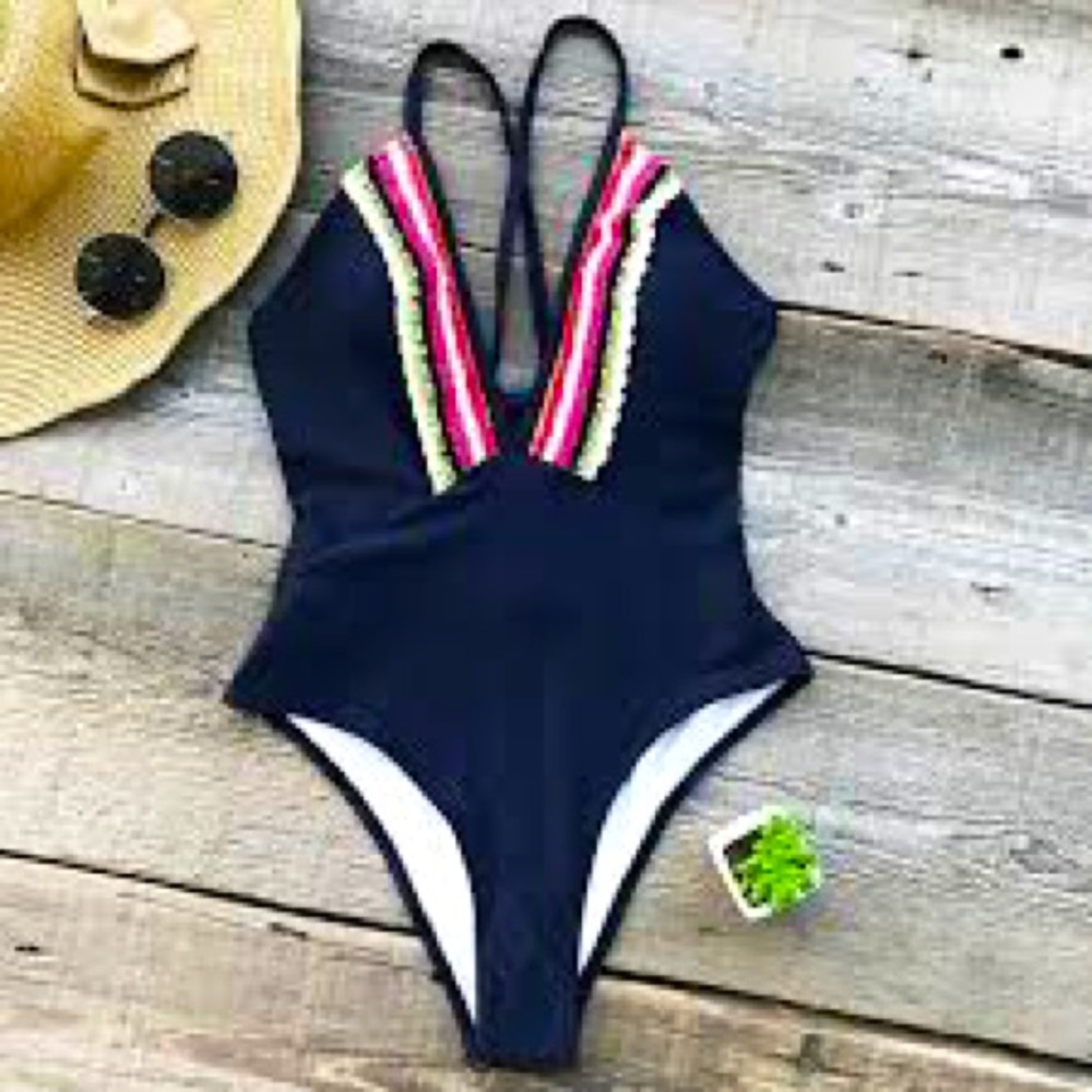 Cupshe Crochet Rainbow Deep V One Piece Swimsuit